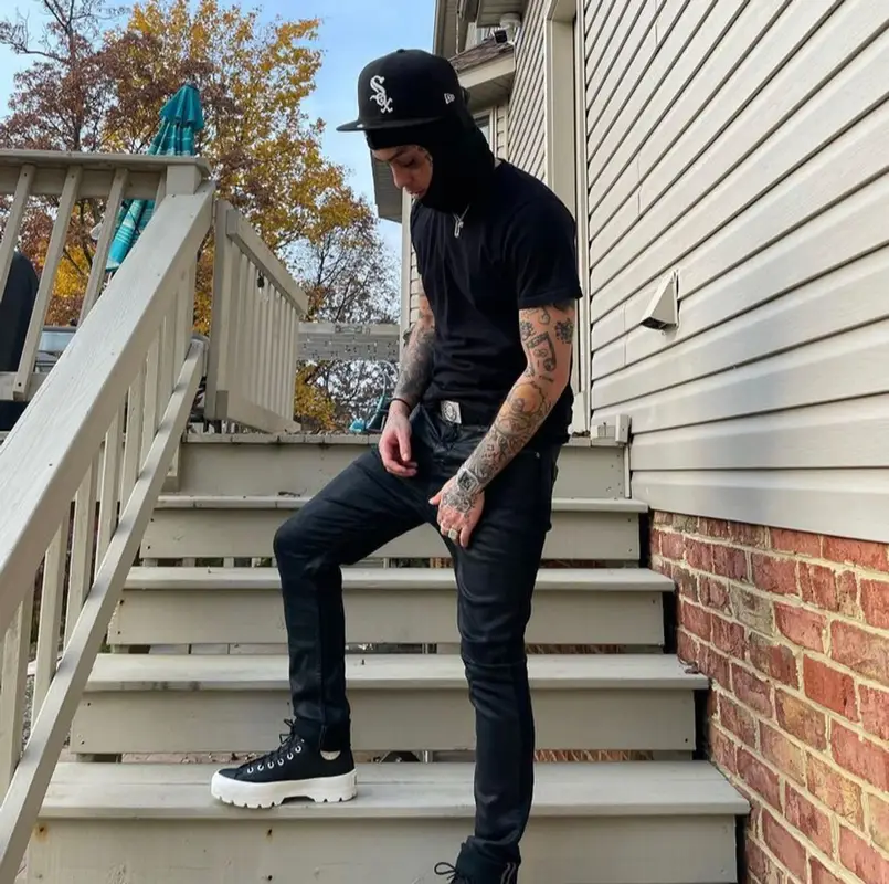 Lil Skies outfit in Rick Owens, Converse, and New Era, 2021