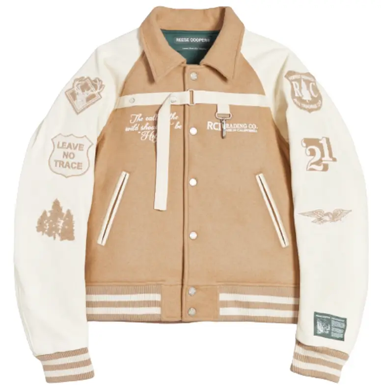 Reese COOPER® Research Division Wool Varsity Jacket in Stone L