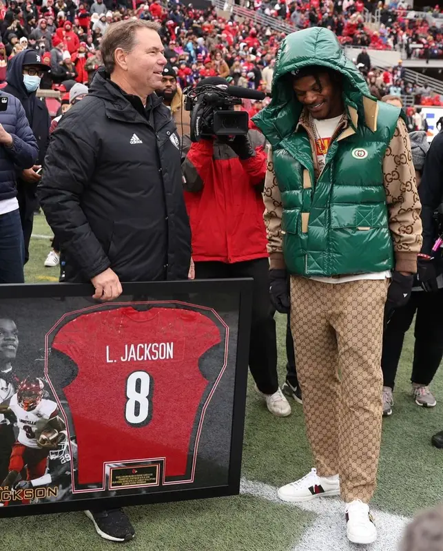 Lamar Jackson outfit in Gucci, 2021