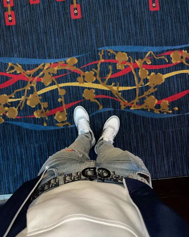 Mikey outfit in Palm Angels, Dior, and Amiri, 2021