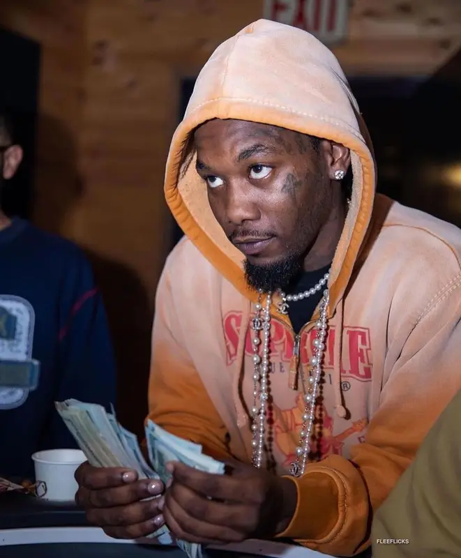 Offset outfit in Supreme and True Religion, 2021
