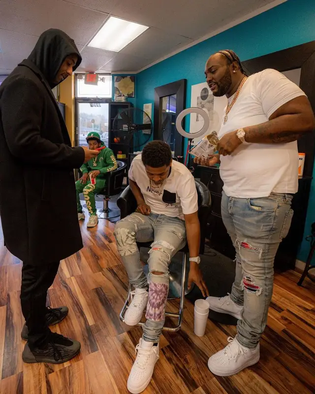 Peezy outfit in Hanes, Amiri, and Nike, 2021