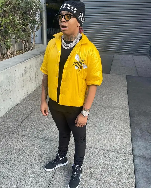 Lil Gotit outfit in Amiri, Jordan, and Palm Angels, 2021