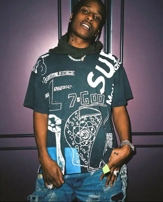 ASAP Rocky outfit in Vlone, Adidas, and Rick Owens, 2021