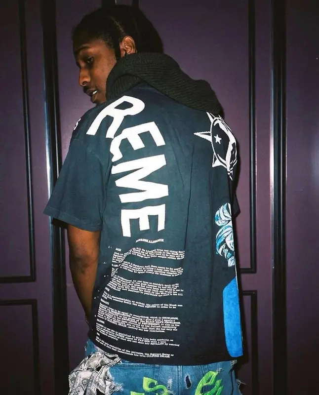 ASAP Rocky outfit in Vlone, Adidas, and Rick Owens, 2021