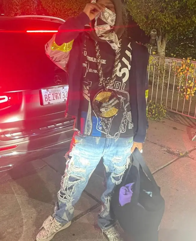 ASAP Rocky outfit in Vlone, Adidas, and Rick Owens, 2021