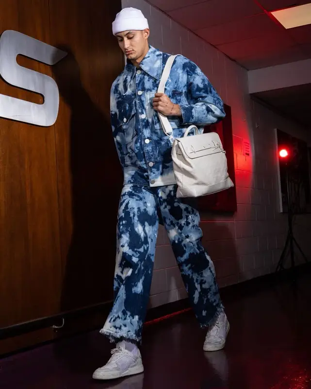 Kyle Kuzma outfit in Angel Chen, Valentino, and Louis Vuitton, 2021