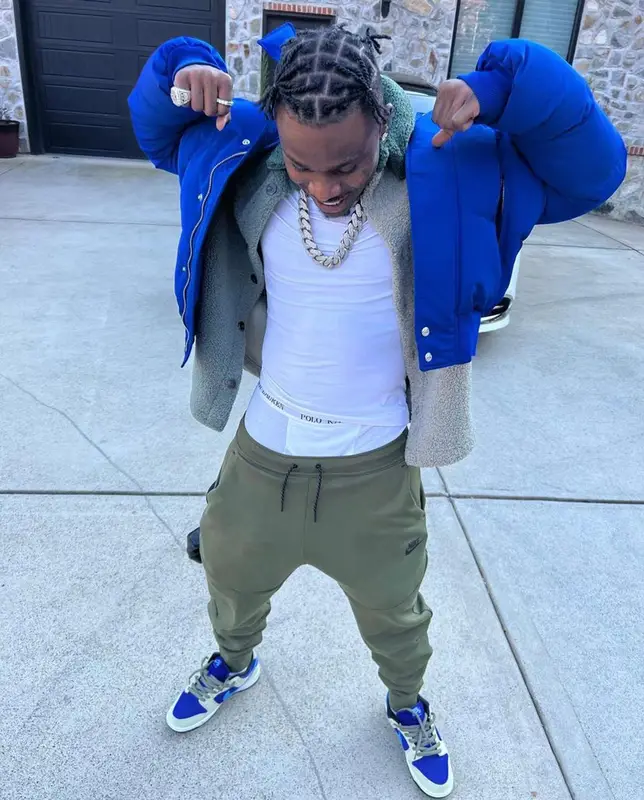 DaBaby outfit in Alexander McQueen, Nike, and Polo Ralph Lauren, 2021