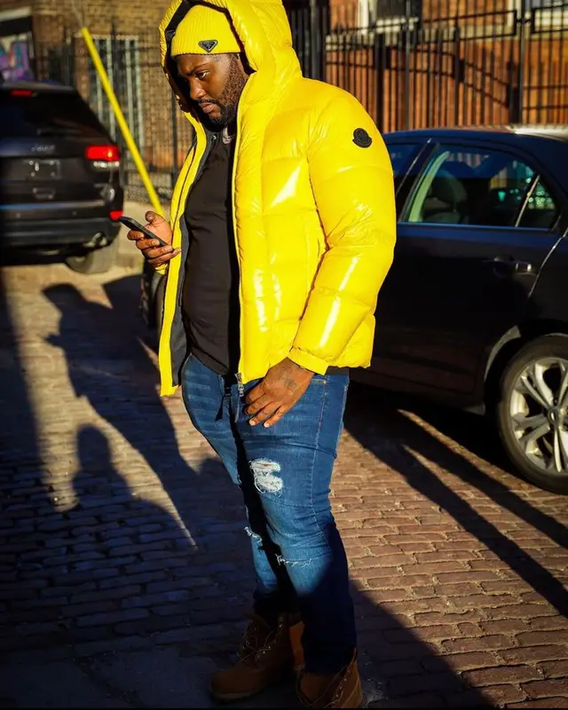 Peezy outfit in Moncler, Timberland, and Prada, 2021