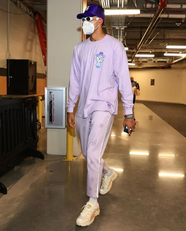 Kyle Kuzma outfit in Vic Garcia World, Versace, and Childhood Dreams, 2021