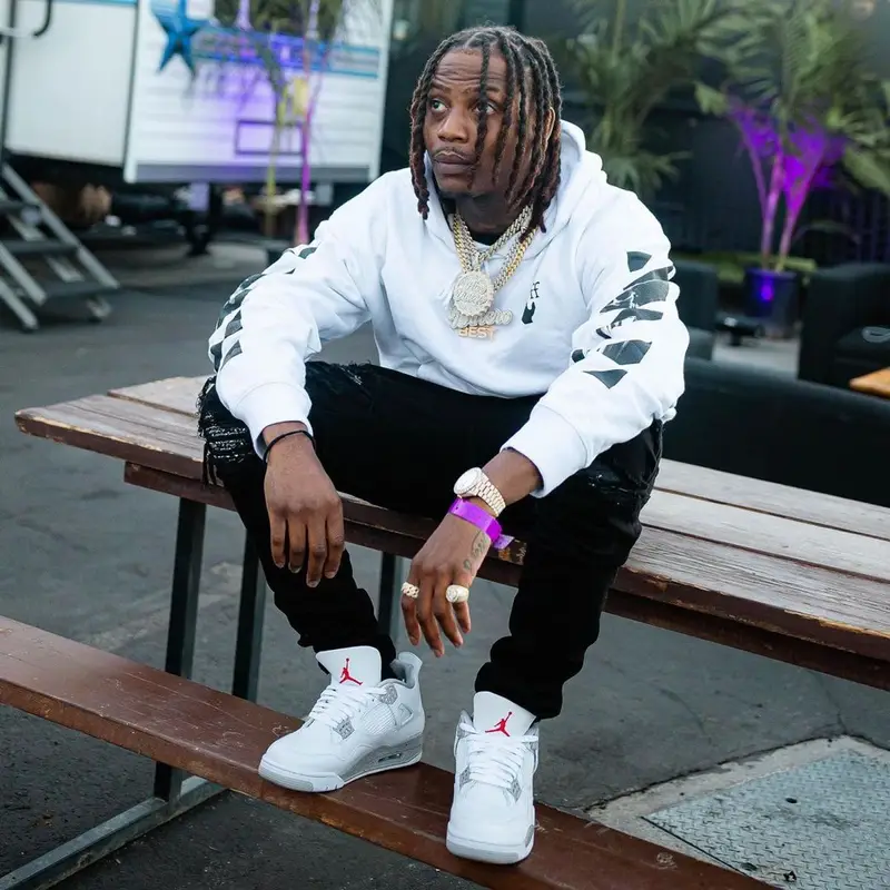 Flipp Dinero outfit in Off-White, Amiri, and Jordan, 2021