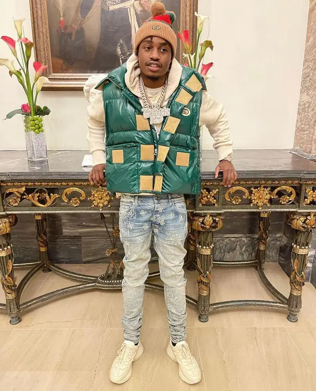 Lil Tjay outfit in Amiri and Gucci, 2021
