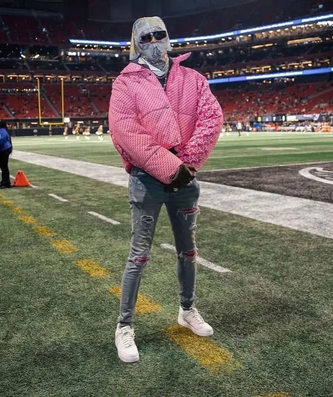 Young Thug outfit in Mercy x Mankind, Young Thug Merch, and Rick Owens, 2021