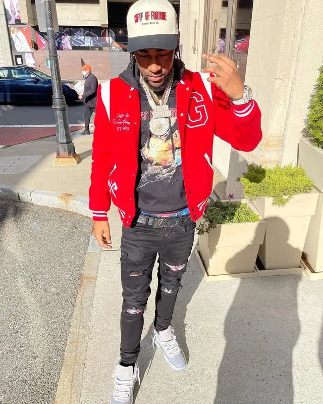 Ron Suno outfit in Amiri, Jordan, and Louis Vuitton, 2021
