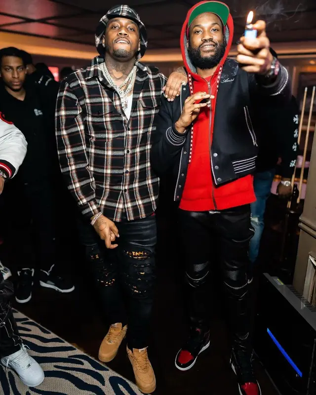 Meek Mill outfit in Amiri and Nike, 2021
