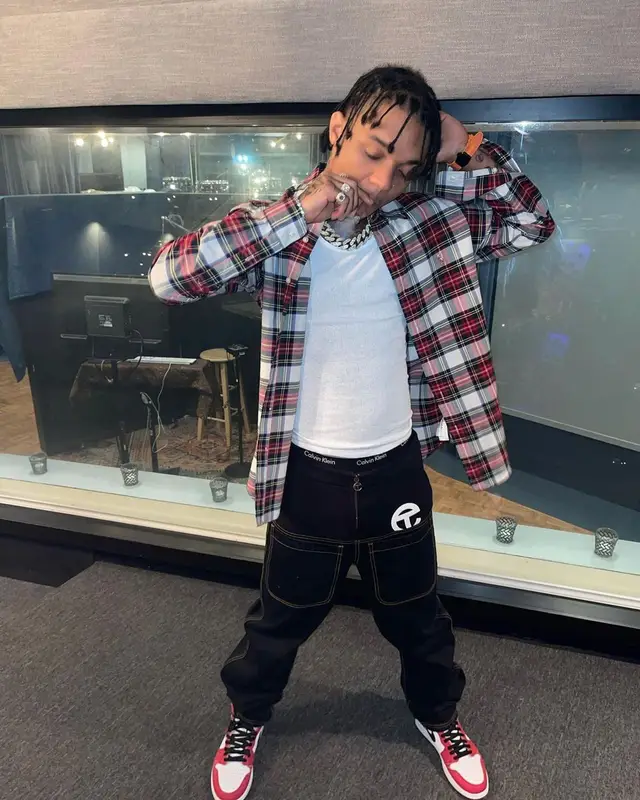 Swae Lee outfit in Polo Ralph Lauren, Calvin Klein, and Telfar, 2021