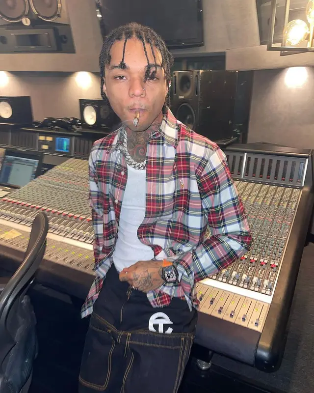Swae Lee outfit in Polo Ralph Lauren, Calvin Klein, and Telfar, 2021