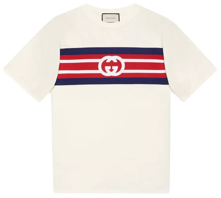 Gucci Interlocking G Stripe Print White T-Shirt $490