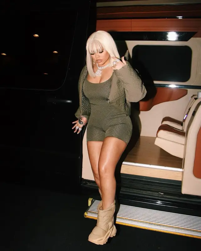 Latto outfit in Fendi, Skims, and Yeezy, 2021