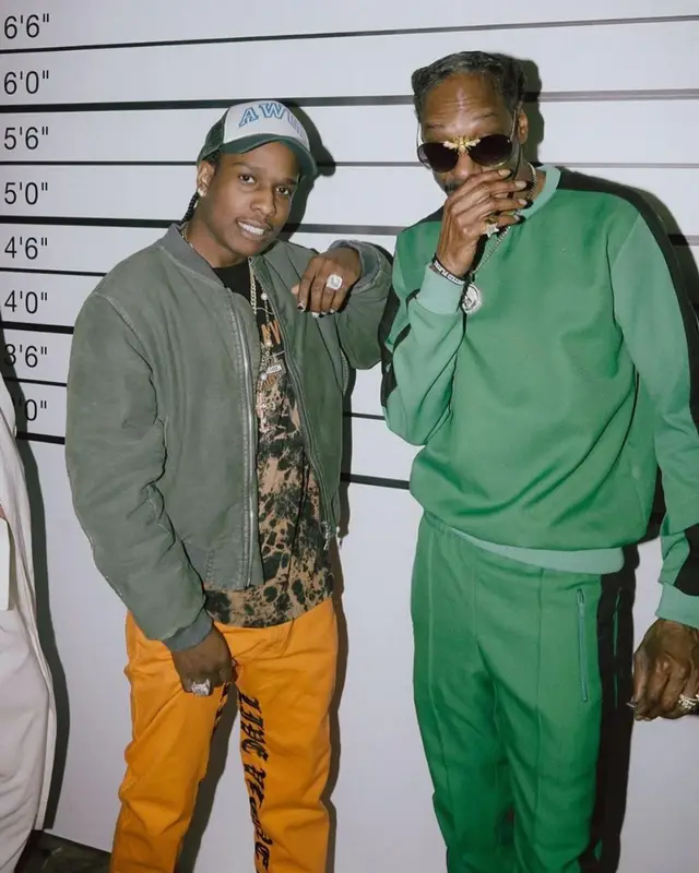 ASAP Rocky outfit in Dries Van Noten, Vlone, and AWGE, 2021