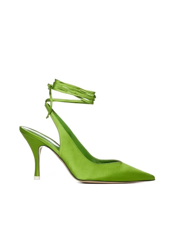 The Attico Venus Lace Up Satin Grun Pumps $620