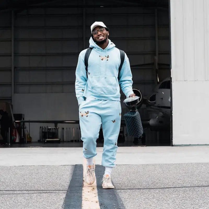 Donovan Mitchell outfit in Felt, Yeezy, and Louis Vuitton, 2021