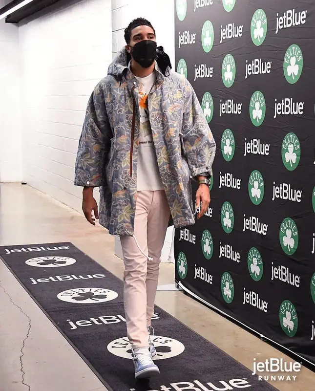 Jayson Tatum outfit in Honor The Gift, Nike, and Henry Mask, 2021