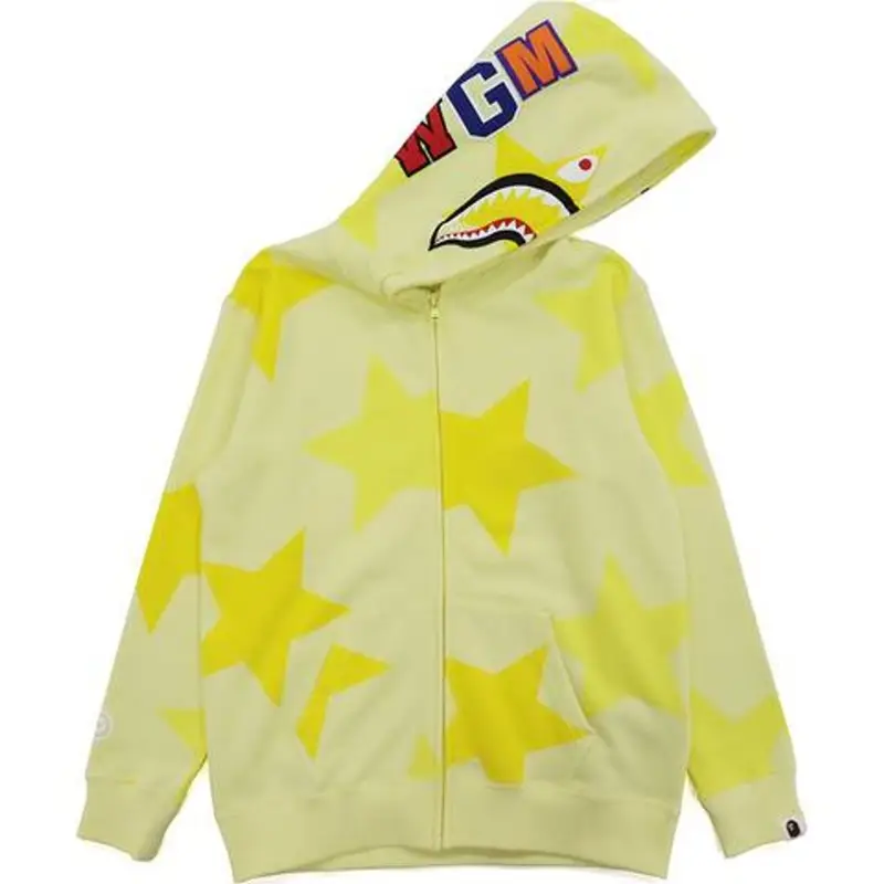 Bape Sta Pattern Shark Full Zip Yellow Hoodie | WHAT'S ON THE STAR?