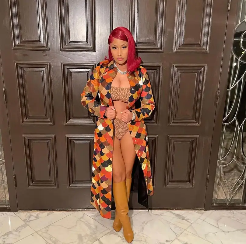 Nicki Minaj outfit in Chloé, Skims, and Fendi, 2021