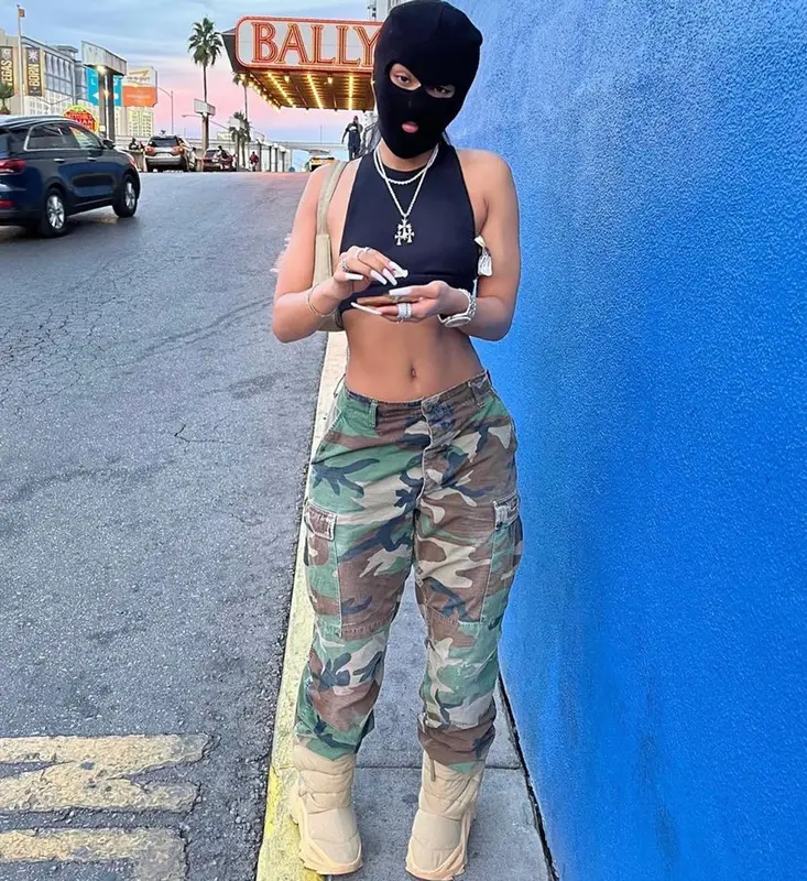 Rubi Rose outfit in Pretty Little Thing, Gallery Dept., and Yeezy, 2021