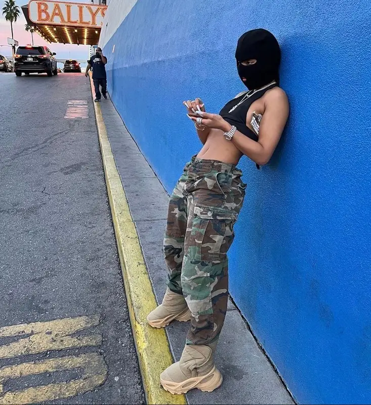 Rubi Rose outfit in Pretty Little Thing, Gallery Dept., and Yeezy, 2021