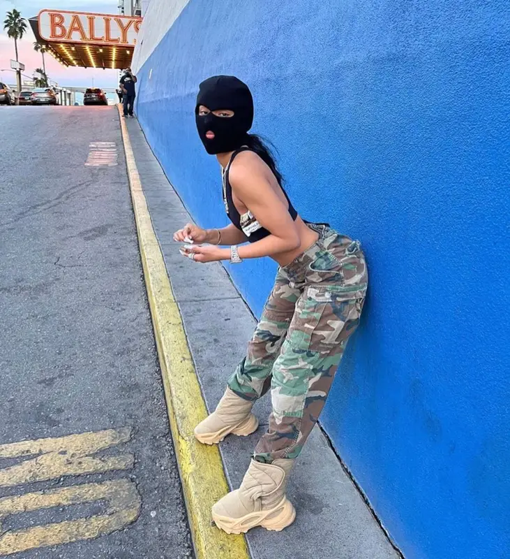 Rubi Rose outfit in Pretty Little Thing, Gallery Dept., and Yeezy, 2021
