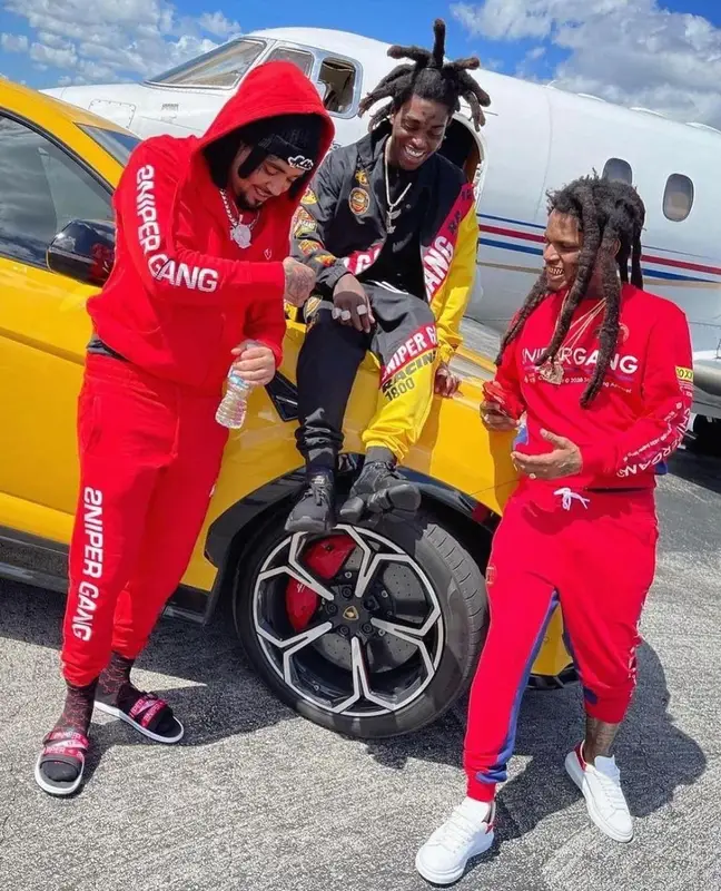 Kodak Black outfit in Sniper Gang Apparel, Givenchy, and Louis Vuitton, 2021