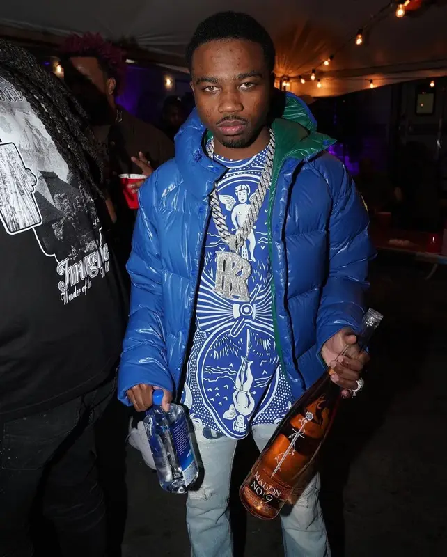 Roddy Ricch outfit in Moncler, Gallery Dept., and Maison No 9, 2021
