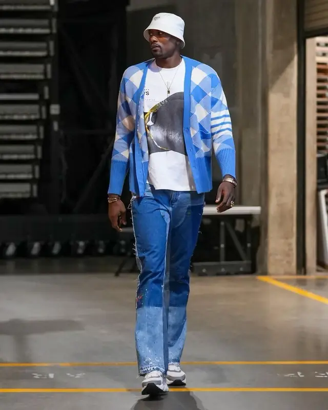 Serge Ibaka outfit in Thom Browne, Gallery Dept., and Prada, 2021