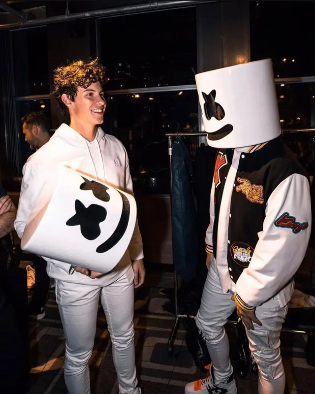 Marshmello outfit in Kenzo, Amiri, and Marshmello Merch, 2021