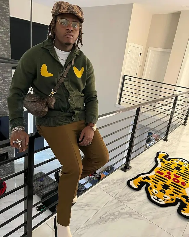 Gunna outfit in Nigo, Cartier, and Louis Vuitton, 2021