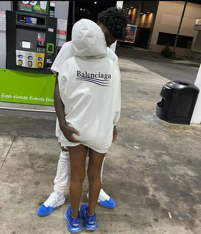 Quando Rondo outfit in Alexander McQueen and Purple Brand, 2021