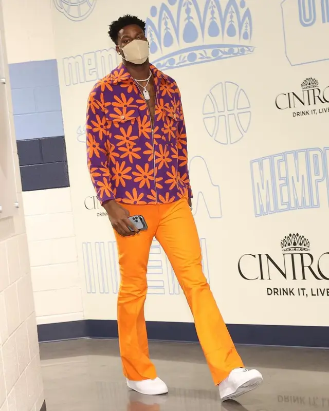 Jaren Jackson Jr. outfit in Jacquemus, Raf Simons, and Henry Mask, 2021