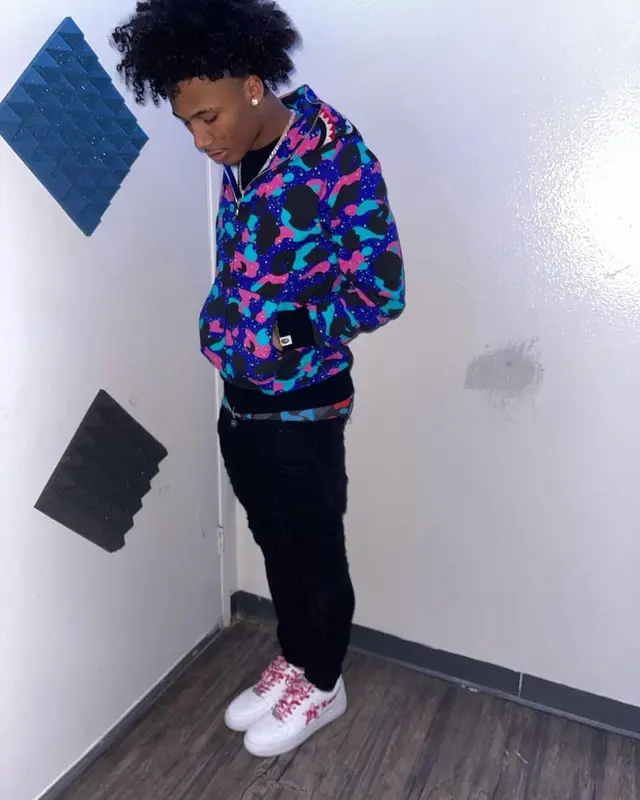 Mikey outfit in Bape, Valabasas, and Kid Cudi Merch, 2021