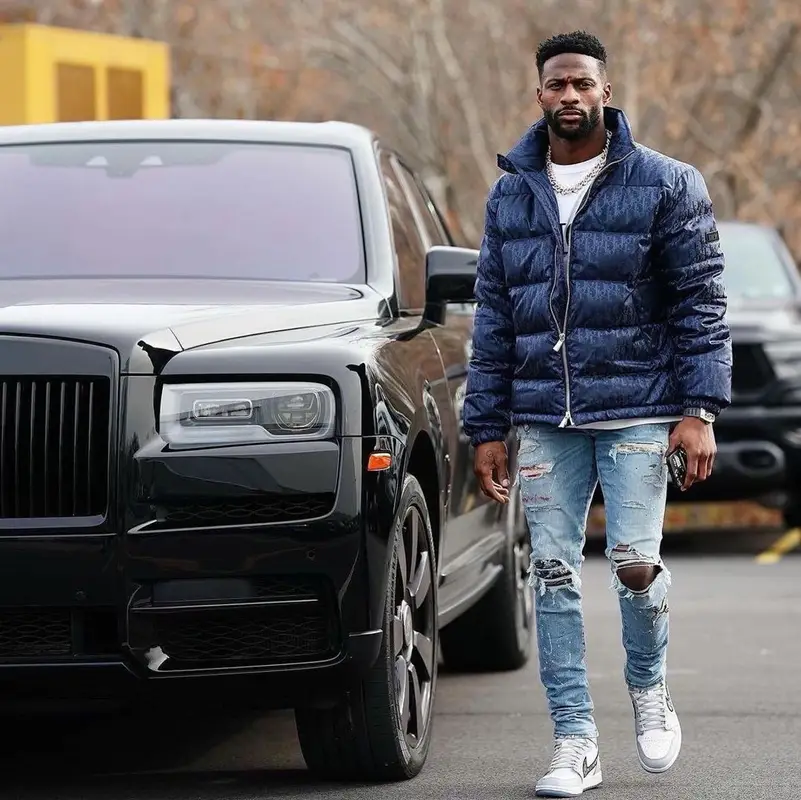 Emmanuel Sanders outfit in Dior, Amiri, and Nike, 2021