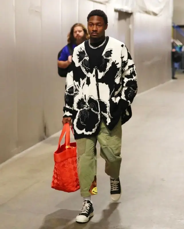 Stefon Diggs outfit in Loewe, Kapital, and Rick Owens, 2021