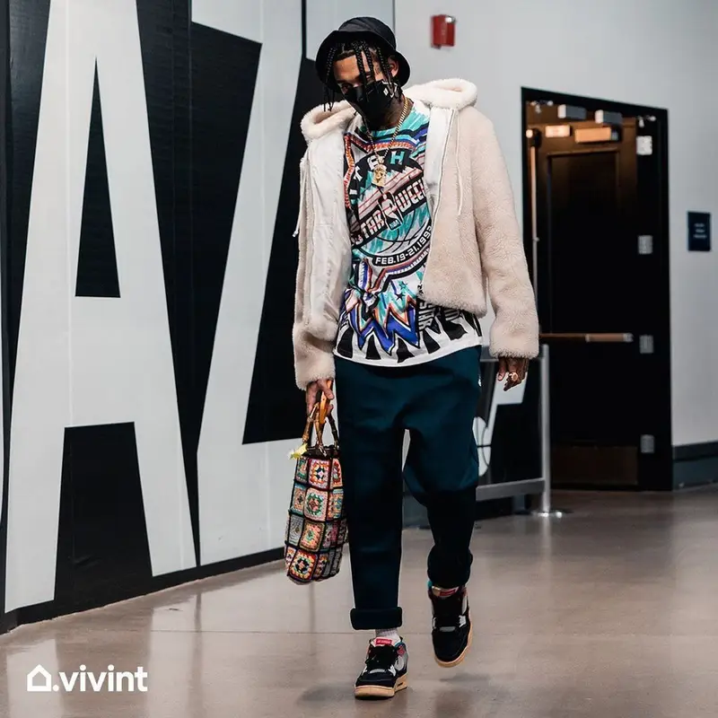 Jordan Clarkson outfit in Keiser Clark, La Milanesa, and Henry Mask, 2021