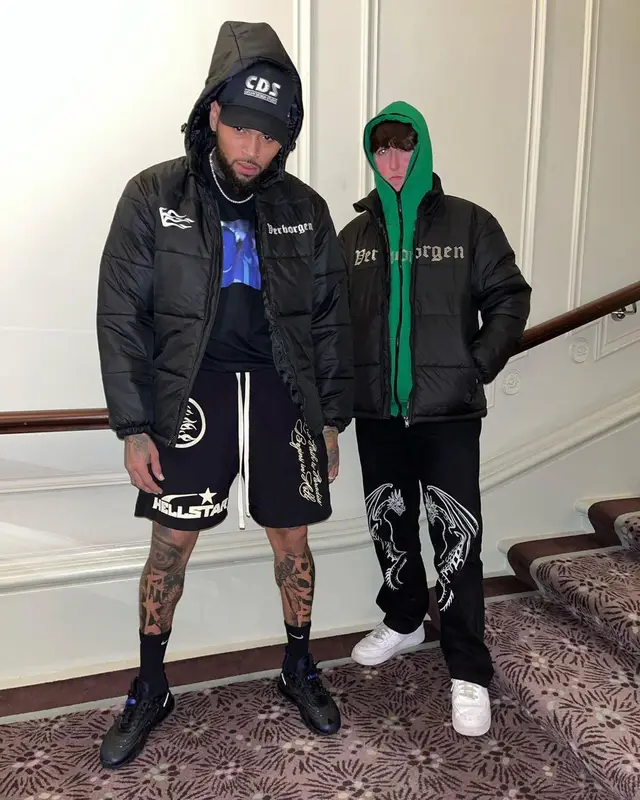 Chris Brown outfit in Verborgen, Supreme, and Catchy Design Studio, 2021