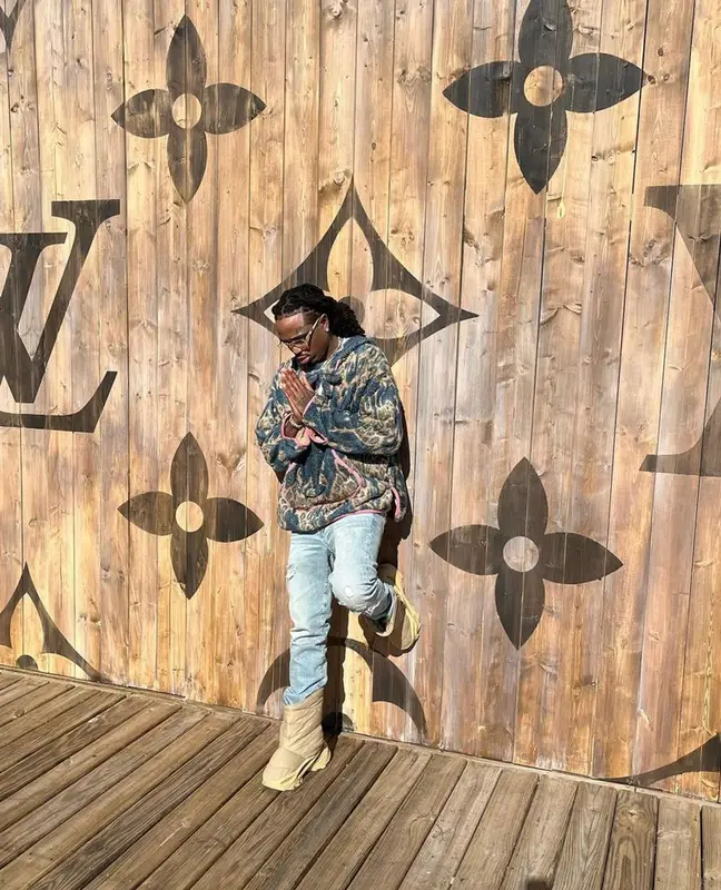 Quavo outfit in Kapital, Yeezy, and Cartier, 2021