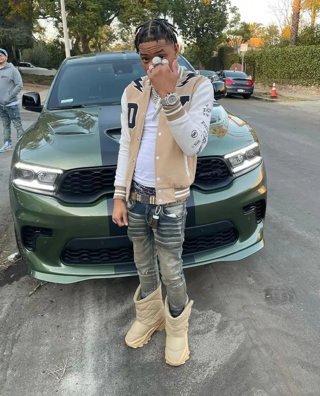 Lil Migo outfit in Valabasas, Yeezy, and Burberry, 2021