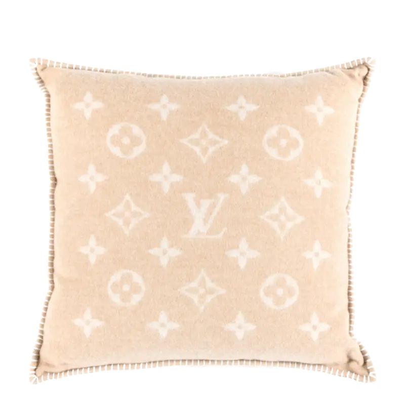LOUIS VUITTON Wool Cashmere Monogram Cushion Pillow Beige 815670