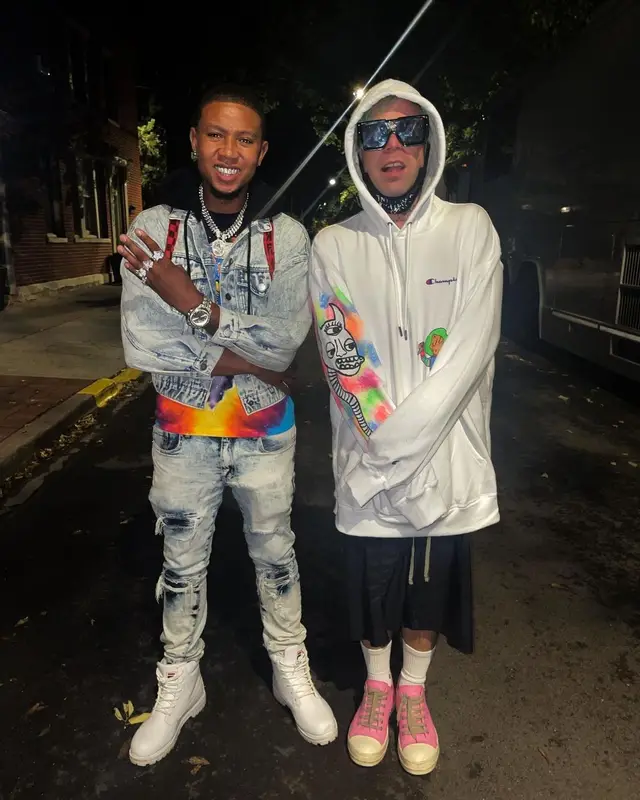 RealYungG outfit in Fila and Sprayground, 2021