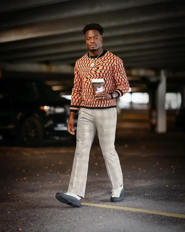 Marquise Goodwin outfit in Dries Van Noten, Jil Sander, and Louis Vuitton, 2021