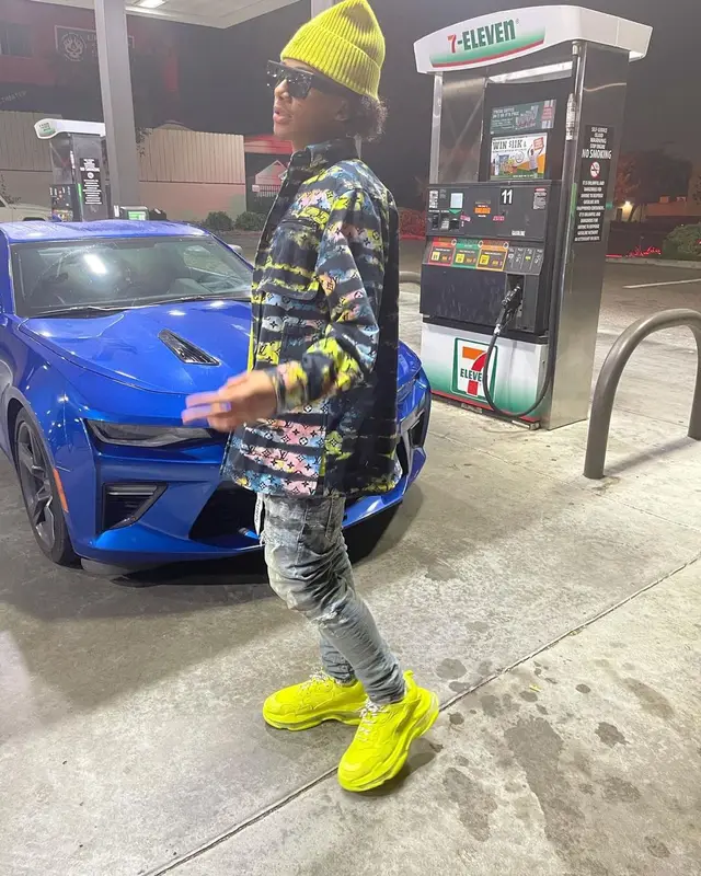 Mikey outfit in Purple Brand, Balenciaga, and Louis Vuitton, 2021